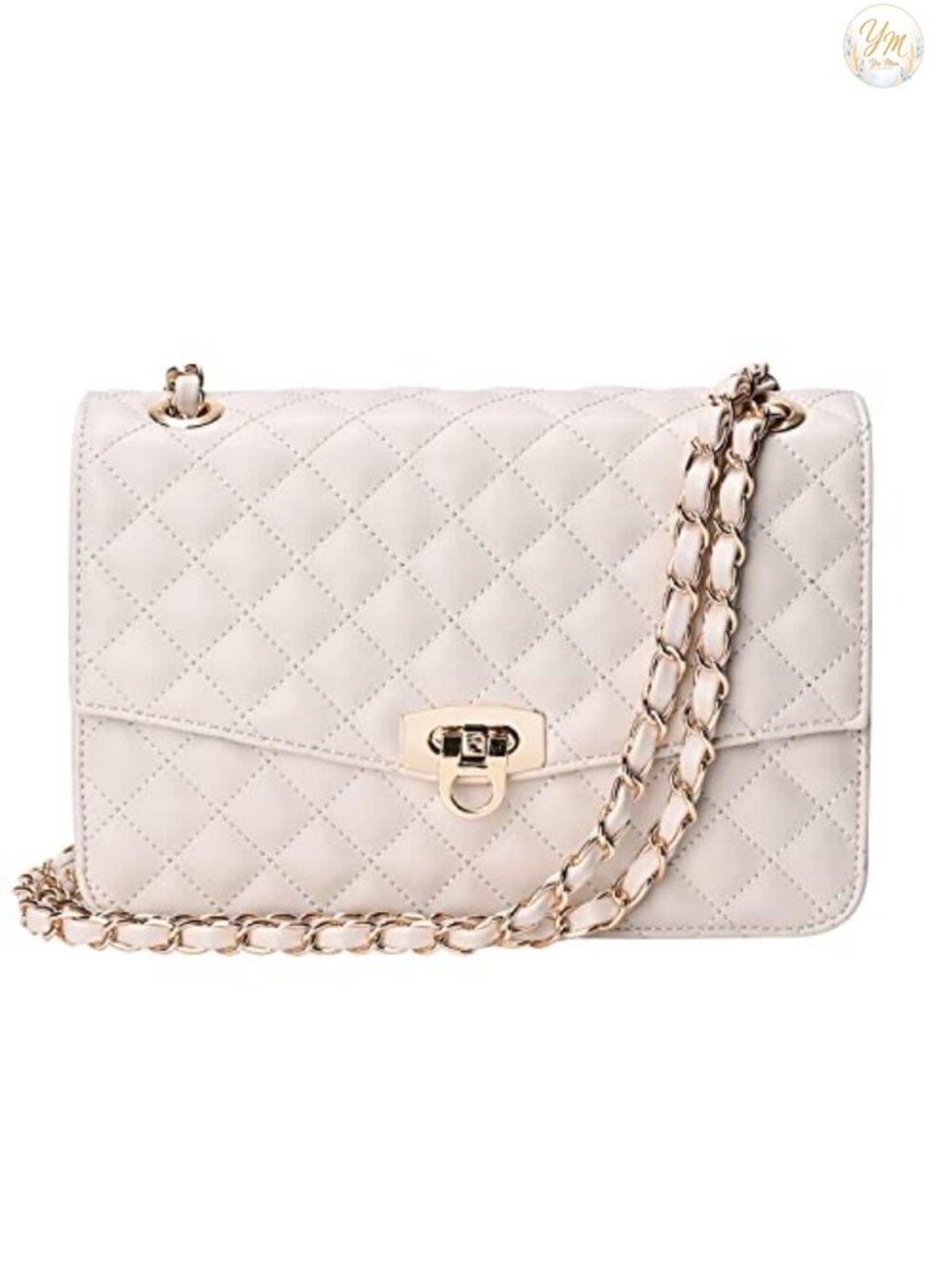 Quilted Medium Shoulder Crossbody Bag Vegan Leather Chain Strap